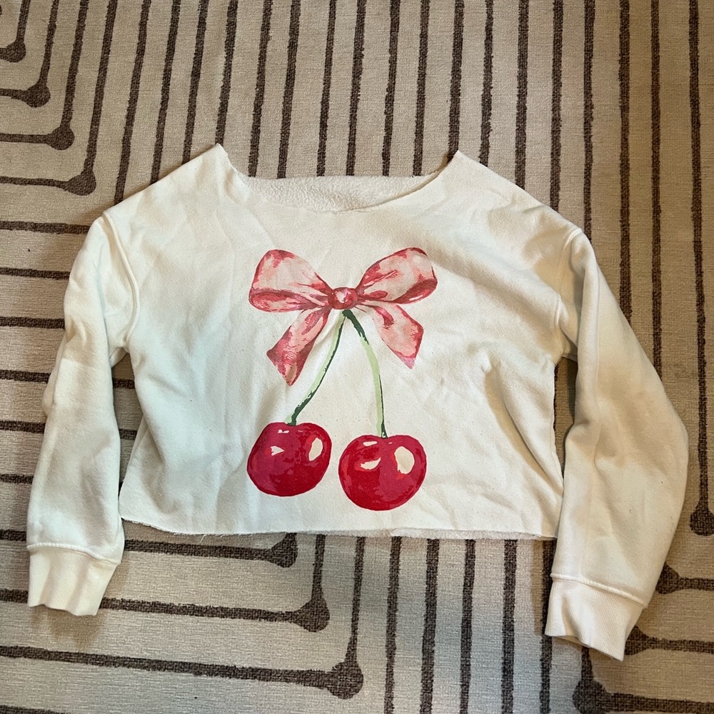 Women’s Cut off-shoulder cherry print sweatshirt